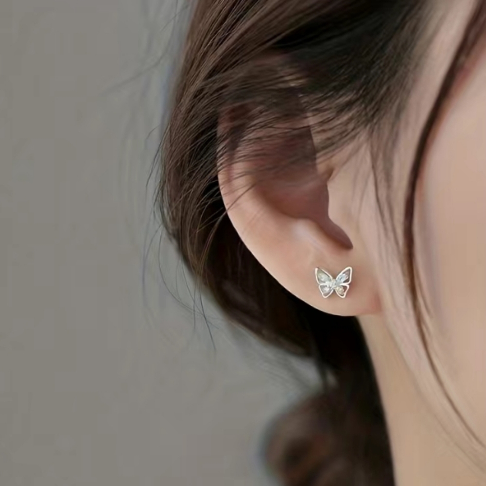 Rhinestone Butterfly Earrings silver - Picture 2 of 6